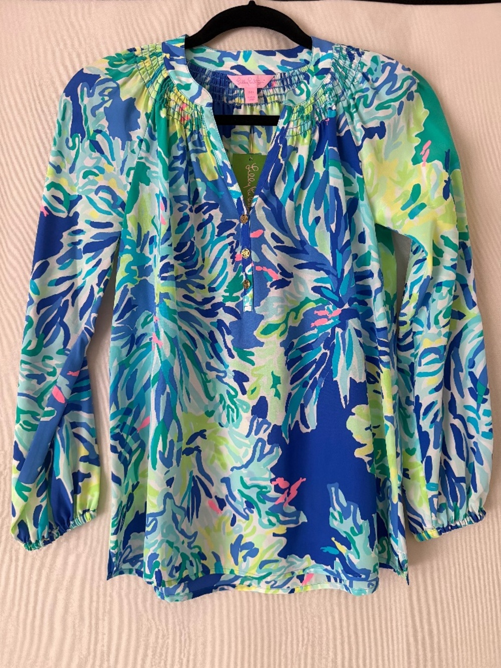 NWT Lilly Pulitzer Elsa Silk Blouse Brilliant Bl Wade and Sea Size XXS